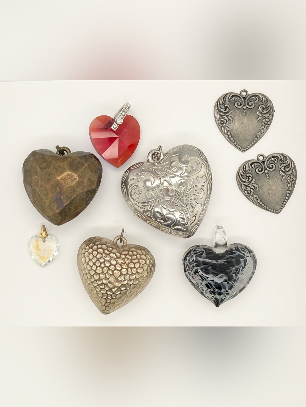 Mixed puffy Heart Pendant Lot - Silver, Red, Gold, Black